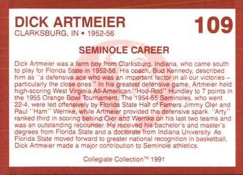1990-91 Collegiate Collection Florida State Seminoles #109 Dick Artmeier Back