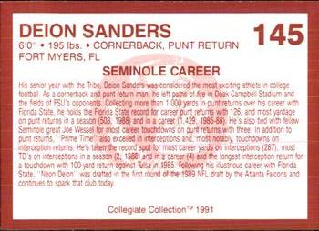 1990-91 Collegiate Collection Florida State Seminoles #145 Deion Sanders Back