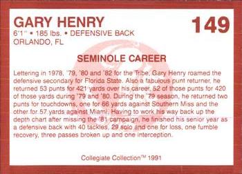1990-91 Collegiate Collection Florida State Seminoles #149 Gary Henry Back