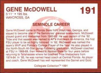 1990-91 Collegiate Collection Florida State Seminoles #191 Gene McDowell Back