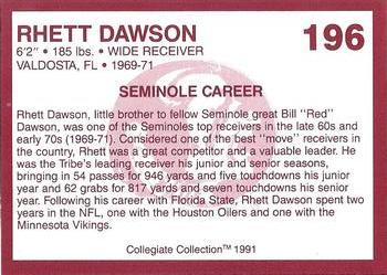 1990-91 Collegiate Collection Florida State Seminoles #196 Rhett Dawson Back