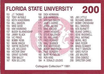 1990-91 Collegiate Collection Florida State Seminoles #200 Checklist 101-200 Back
