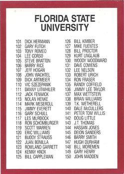 1990-91 Collegiate Collection Florida State Seminoles #200 Checklist 101-200 Front