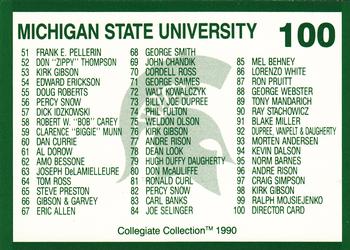 1990 Collegiate Collection Michigan State Spartans #100 Michigan State University Checklist (1-100) Back