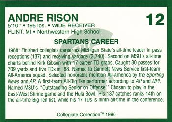 1990 Collegiate Collection Michigan State Spartans #12 Andre Rison Back