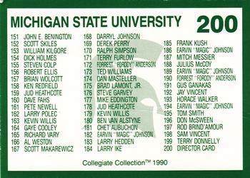 1990 Collegiate Collection Michigan State Spartans #200 Michigan State University Checklist (101-200) Back