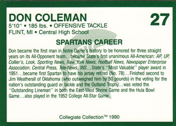 1990 Collegiate Collection Michigan State Spartans #27 Don Coleman Back