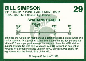 1990 Collegiate Collection Michigan State Spartans #29 Bill Simpson Back