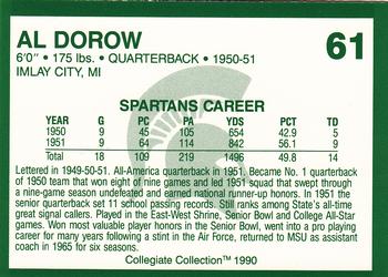 1990 Collegiate Collection Michigan State Spartans #61 Al Dorow Back