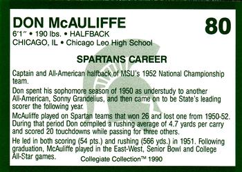 1990 Collegiate Collection Michigan State Spartans #80 Don McAuliffe Back