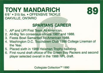 1990 Collegiate Collection Michigan State Spartans #89 Tony Mandarich Back