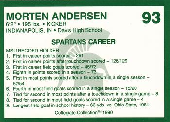 1990 Collegiate Collection Michigan State Spartans #93 Morten Andersen Back