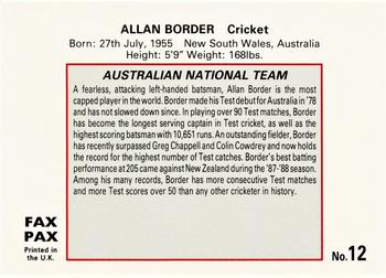 1993 Fax Pax World of Sport #12 Allan Border Back