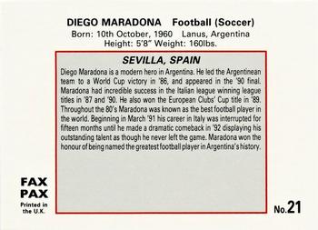 1993 Fax Pax World of Sport #21 Diego Maradona Back