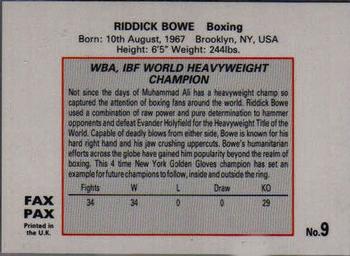 1993 Fax Pax World of Sport #9 Riddick Bowe Back