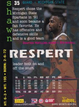 1995 Signature Rookies Fame and Fortune #35 Shawn Respert Back