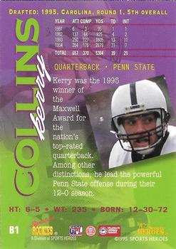 1995 Signature Rookies Fame and Fortune - Collectors Pick #B1 Kerry Collins Back