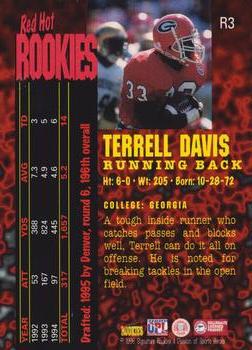 1995 Signature Rookies Fame and Fortune - Red Hot Rookies #R3 Terrell Davis Back