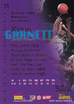 1995 Signature Rookies Fame and Fortune - Top Five #T5 Kevin Garnett Back