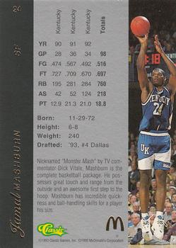 1993 Classic McDonald's Four Sport Exclusive Collection #24 Jamal Mashburn Back
