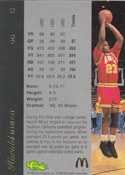 1993 Classic McDonald's Four Sport Exclusive Collection #25 Harold Miner Back