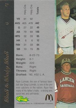 1993 Classic McDonald's Four Sport Exclusive Collection #26 Bull and Baby Bull (Greg Luzinski / Ryan Luzinski) Back