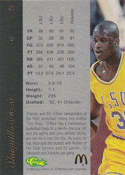 1993 Classic Four Sport McDonald's #28 Shaquille O'Neal Back