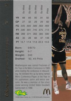 1993 Classic Four Sport McDonald's #29 Clarence Weatherspoon Back