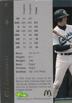 1993 Classic McDonald's Four Sport Exclusive Collection #31 Chad McConnell Back