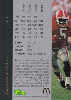 1993 Classic McDonald's Four Sport Exclusive Collection #4 Garrison Hearst Back