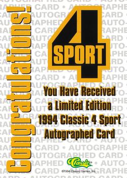 1994 Classic Four Sport - Autographs #NNO Doug Million Back