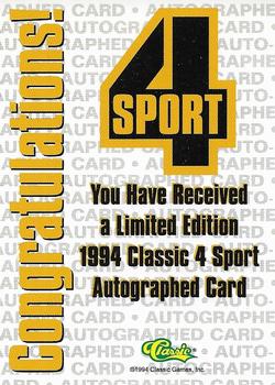 1994 Classic Four Sport - Autographs #NNO Jason Kidd Back