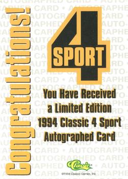 1994 Classic Four Sport - Autographs #NNO Trev Alberts Back