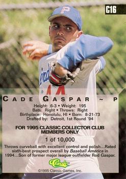 1994 Classic Four Sport - C3 Collector's Club #C16 Cade Gaspar Back