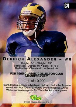 1994 Classic Four Sport - C3 Collector's Club #C4 Derrick Alexander Back