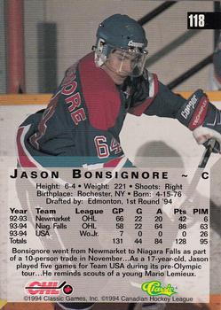 1994 Classic Four Sport - Gold #118 Jason Bonsignore Back