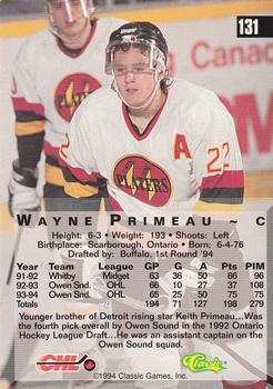 1994 Classic Four Sport - Gold #131 Wayne Primeau Back