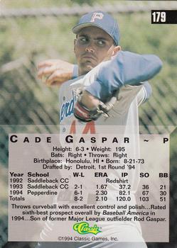 1994 Classic Four Sport - Gold #179 Cade Gaspar Back