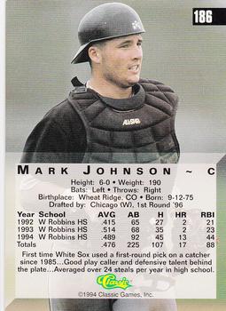 1994 Classic Four Sport - Gold #186 Mark Johnson Back