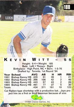 1994 Classic Four Sport - Gold #188 Kevin Witt Back