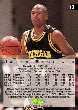 1994 Classic Four Sport - Gold #13 Jalen Rose Back