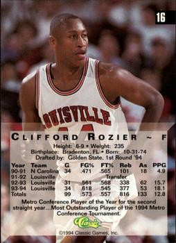 1994 Classic Four Sport - Gold #16 Clifford Rozier Back