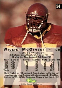 1994 Classic Four Sport - Gold #54 Willie McGinest Back