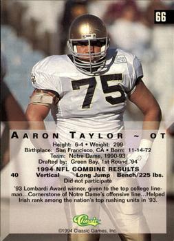1994 Classic Four Sport - Gold #66 Aaron Taylor Back