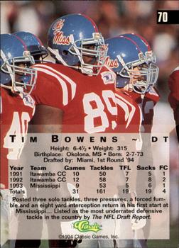 1994 Classic Four Sport - Gold #70 Tim Bowens Back