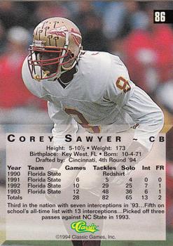 1994 Classic Four Sport - Gold #86 Corey Sawyer Back
