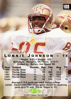 1994 Classic Four Sport - Gold #108 Lonnie Johnson Back