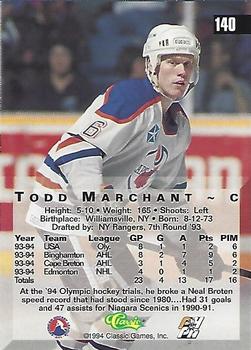 1994 Classic Four Sport - Gold #140 Todd Marchant Back