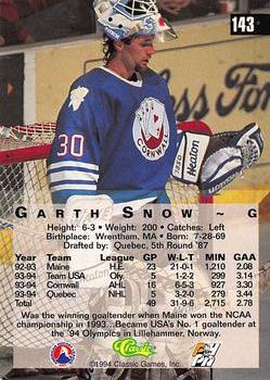 1994 Classic Four Sport - Gold #143 Garth Snow Back