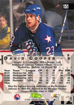 1994 Classic Four Sport - Gold #151 David Cooper Back